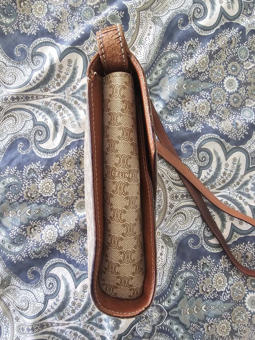 Celine Beige Triomphe Canvas Crossbody Bag with Brown Leather Trim - Picture 5 of 8